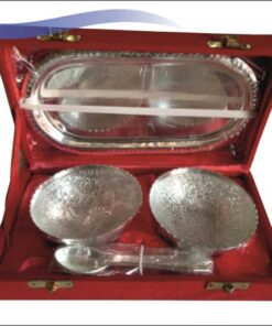 Bowl & Spoon Set With Tray (Silver Finish)