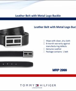 Tommy Hilfiger Leather Belt with Metal Logo Buckle