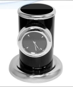 Table Top Pen Stand With Watch Black