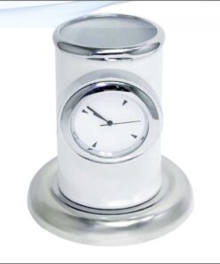 Table Top Pen Stand With Watch White