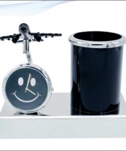 Pen Stand With Watch With Air Craft Black