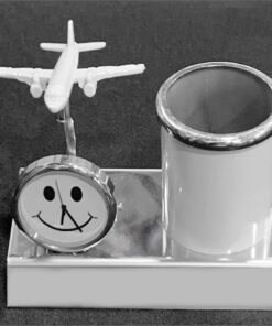 Pen Stand With Watch With Air Craft Whithe