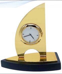 Table Top Ship With Clock Gold