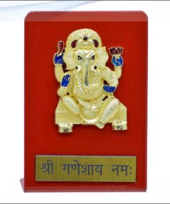 Destop Top Ganesh Gold With Plate Red