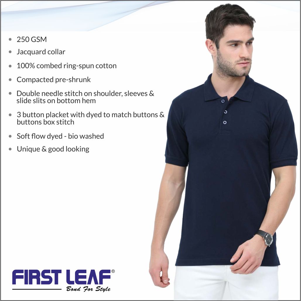 Navy Blue Tshirt With Jaquard Collar Men – Newgenn India