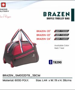 Swiss Military Brazen Duffle Trolley Bag - 20, 22, 24 inches - Set