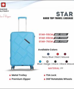 Swiss Military Star - 55, 65, 75 cms - Hard Top Trolley Bag - 3 Pcs Set