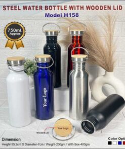 Steel Water Bottle With Wooden LID