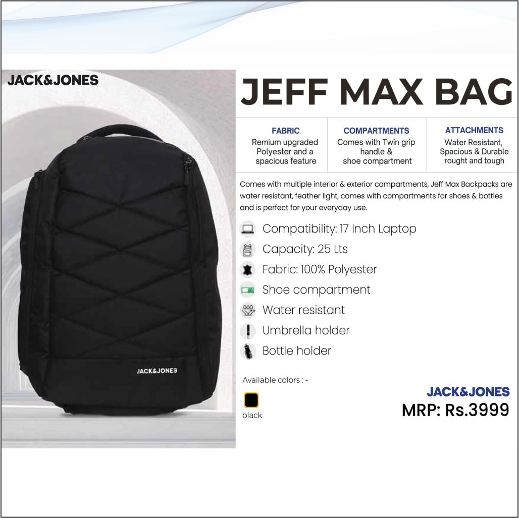 Jack and Jones Jeff Max Backpack Black Newgenn India