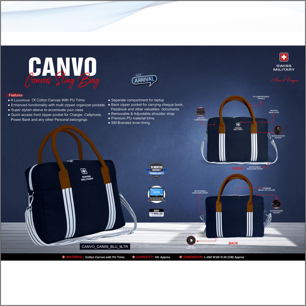 Swiss Military Canvo Canvas Laptop Sling Bag Newgenn India