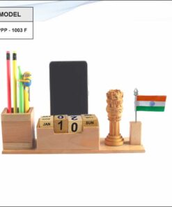 Wooden Pen Stand, Mobile Stand With Ashok Stambh And Flag