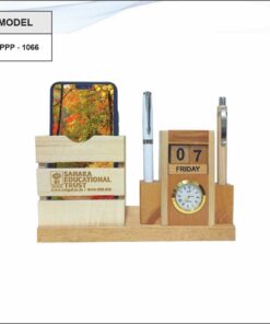 Wooden Pen Stand And Mobile Stand With Clock