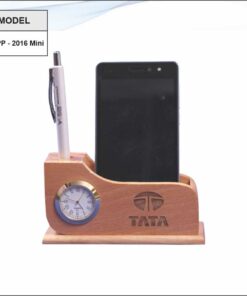 Wooden Pen Stand, VC Holder And Mobile Stand With Clock