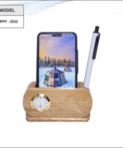 Wooden Pen Stand, VC Holder And Mobile Stand With Clock