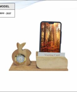 Wooden Pen Stand VC Holder And Mobile Stand With Clock