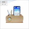 Wooden Pen Stand VC Holder And Mobile Stand With Clock