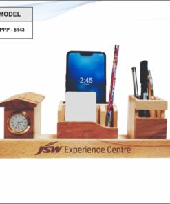Wooden Pen Stand VC Holder And Mobile Stand With Clock