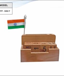 Wooden Pen Stand With Flag And Calendar