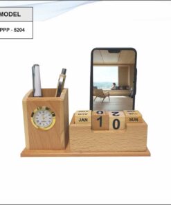 Wooden Pen Stand With Dice And Mobile Stand With Clock