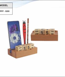 Wooden Pen Stand With Dice And Mobile Stand With Clock