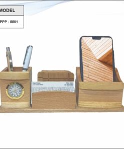 Wooden Pen Stand, VC Holder And Mobile Stand With Clock