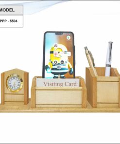 Wooden Pen Stand, VC Holder And Mobile Stand With Clock