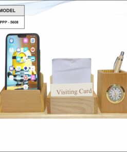 Wooden Pen Stand, Note Pad Holder VC Holder And Mobile Stand With Clock