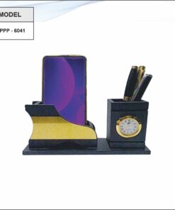 Wooden Pen Stand With Clock And Mobile Stand