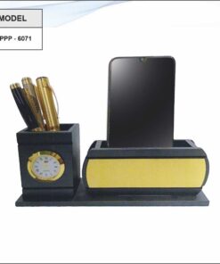 Wooden Pen Stand With Clock And Mobile Stand