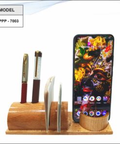 Wooden Mobile Stand With VC Holder, Note Pad Holder And Pen Stand