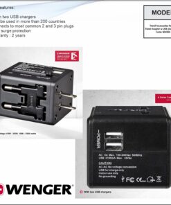 Wenger, Travel Adapter w USB Charger, Black