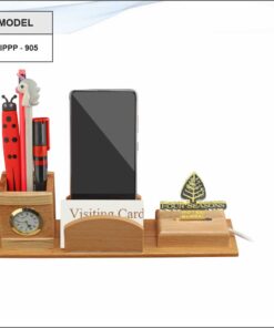 Wooden Pen Stand With Clock, Mobile Stand And LED Display