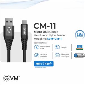 CM-11 Micro USB Cable Metal Head Nylon Braided
