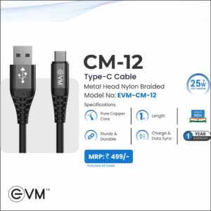 CM-12 Type-C Cable Metal Head Nylon Braided