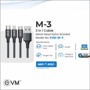 M-3 3 in 1 Cable Metal Head Nylon Braided