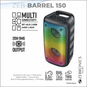 SPK-ZEBRONICS PORTABLE BLUETOOTH SPEAKER (BARREL 150)