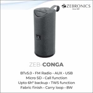 SPK IND-ZEBRONICS PORTABLE BLUETOOTH SPEAKER (CONGA BLACK)