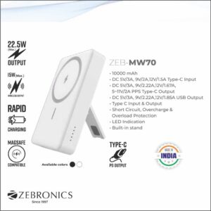 A267-ZEB MW70 10000MAH MOBILE BATTERY CHARGER (WHITE)