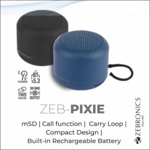 SPK-ZEBRONICS PORTABLE BLUETOOTH SPEAKER (PIXIE BLACK)