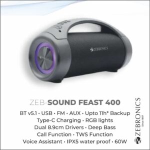 SPK-ZEBRONICS PORTABLE BLUETOOTH SPEAKER (SOUND FEAST 400)