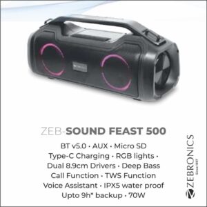 SPK-ZEBRONICS PORTABLE BLUETOOTH SPEAKER (SOUND FEAST 500)