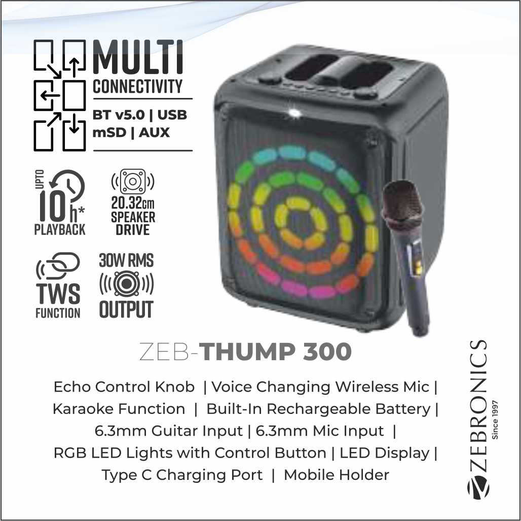 SPK-ZEBRONICS PORTABLE BLUETOOTH SPEAKER (THUMP 300)