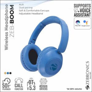 H-ZEBRONICS HEADPHONE WITH MIC (BOOM BLACK)
