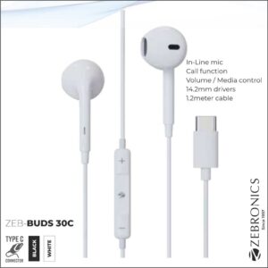 H-ZEBRONICS EARPHONE WITH MIC (BUDS 30C WHITE)