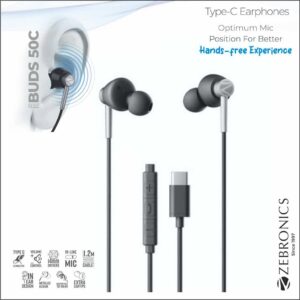 H-ZEBRONICS EARPHONE WITH MIC (BUDS 50C BLACK)