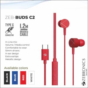 H-ZEBRONICS EARPHONE WITH MIC (BUDS C2 RED)
