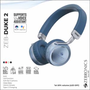 H-ZEBRONICS BLUETOOTH HEADPHONE WITH MIC (DUKE 2 GREEN)