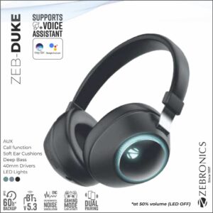 H-ZEBRONICS BLUETOOTH HEADPHONE WITH MIC (DUKE BLACK)