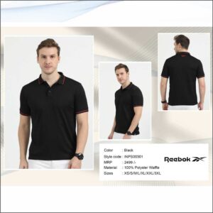Reebok Polo 100% Polyester Waffle Tshirt - Black