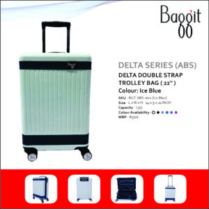 Baggit Delta Double Strap 22 inches ABS Hard Top Cabin Size Trolley Bag - Ice Blue